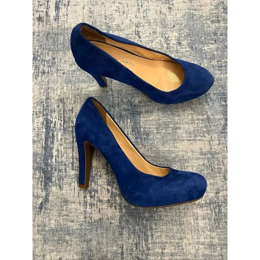 Franco Sarto Navy Blue Cicero Suede Leather Round Toe Pump 8.5